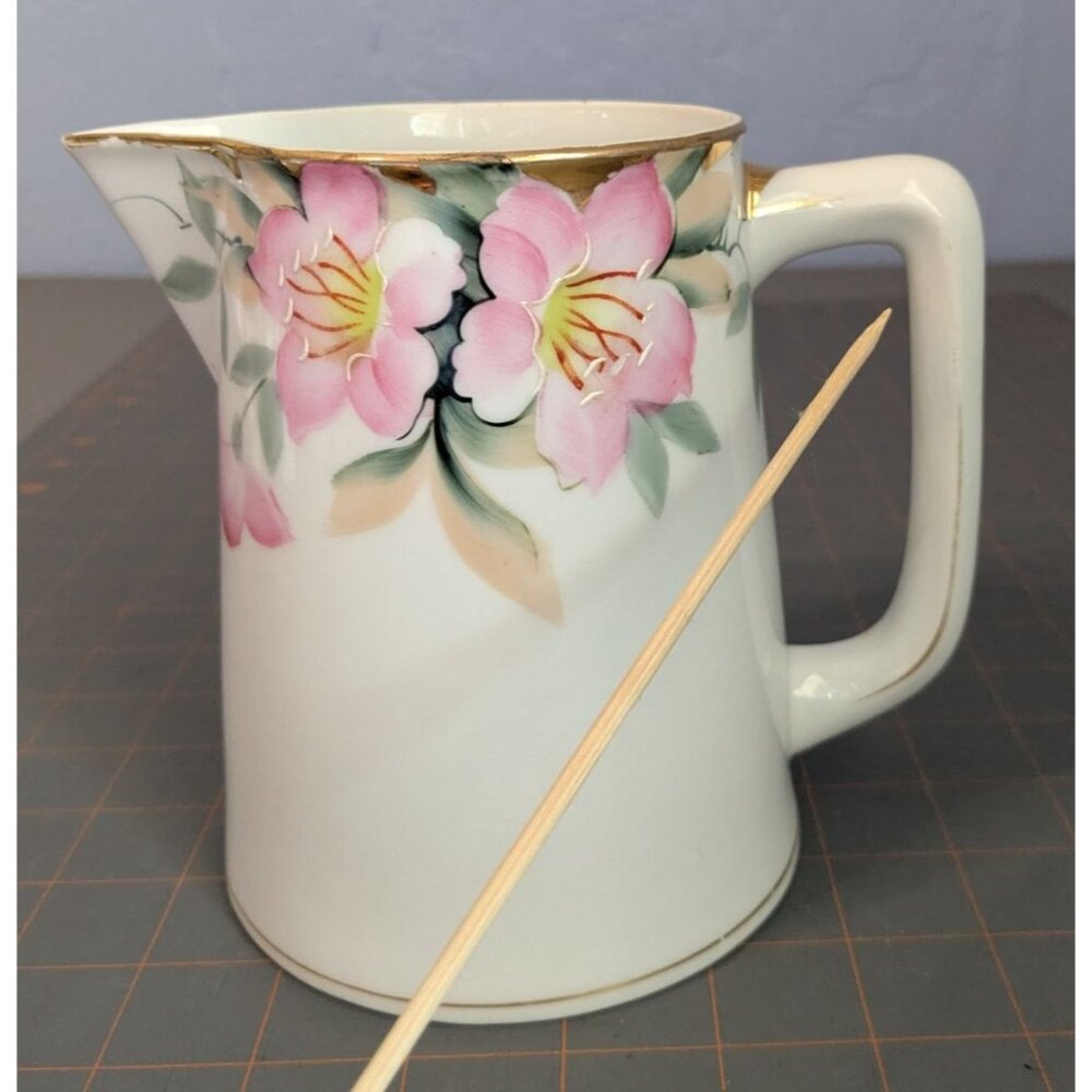 Noritake Azalea Porcelain Pitcher 28oz Floral Gold Trim 5.75" Japan Juice jug mi - Picture 8 of 15